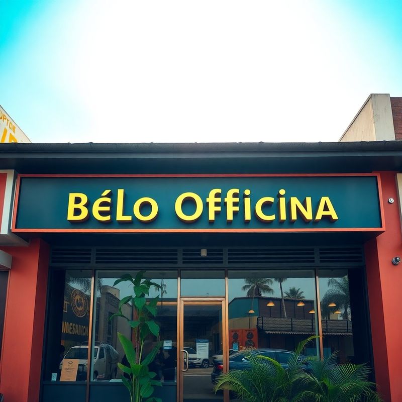 Fachada da Belo Oficina em Salvador com placa âmbar-dourada